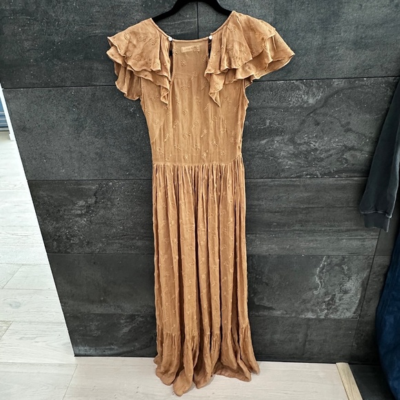 Doen Flora Embroidered Ruffle Maxi Dress Adobe Size XS - Picture 11 of 15